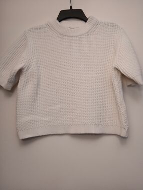 French Connection 100% Cottone White Cropped Textured Knit Top